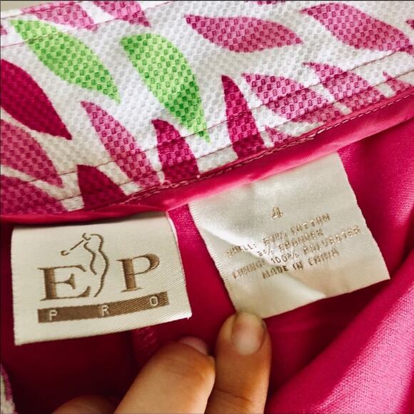 EP PRO Pink White Floral Abstract Pattern Print Button Mini Skirt 4 Pockets Slit - Picture 7 of 13